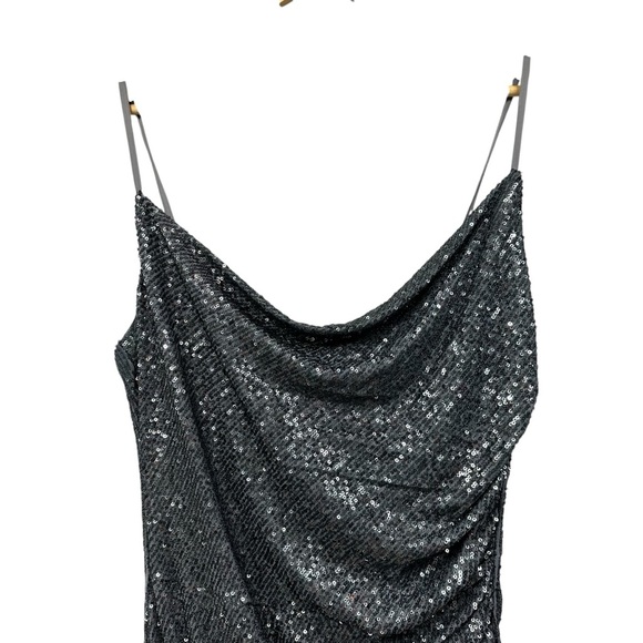 LAUNDRY by Shelli Segal Sequin Cowl Neck Slip Midi Dress Gunmetal SIZE 14 - Picture 7 of 12